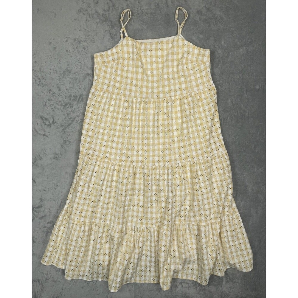 By Together Medium Yellow and White Gingham Eyelet Lace Embroidery Dress